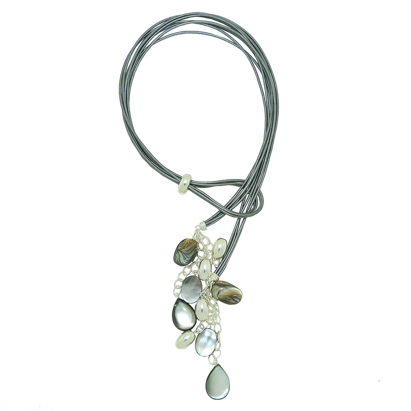 Simon Sebbag Leather Lasso Gunmetal Pearl Necklace  Sterling Silver Drops NL124GM - ILoveThatGift