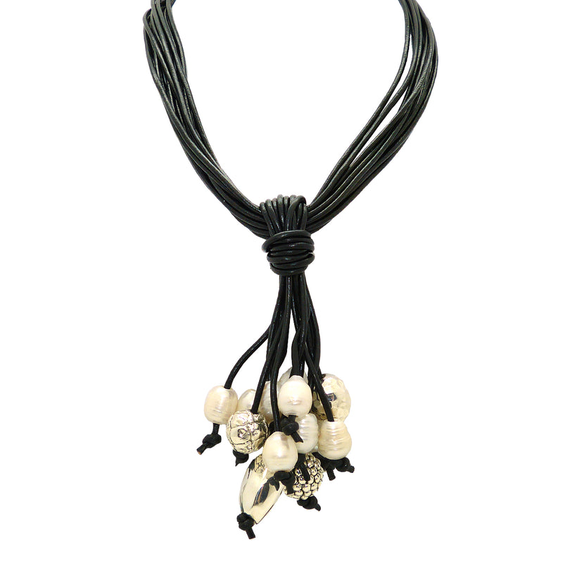 Simon Sebbag Black Leather White Pearl Necklace Sterling Silver Beads NL126BLKP - ILoveThatGift