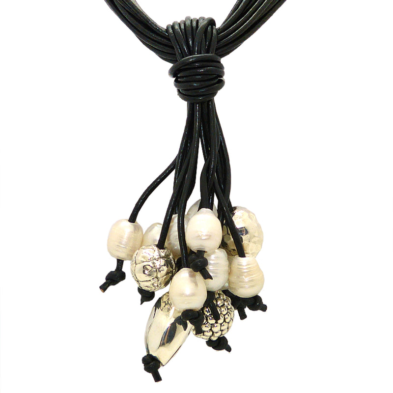 Simon Sebbag Black Leather White Pearl Necklace Sterling Silver Beads NL126BLKP - ILoveThatGift