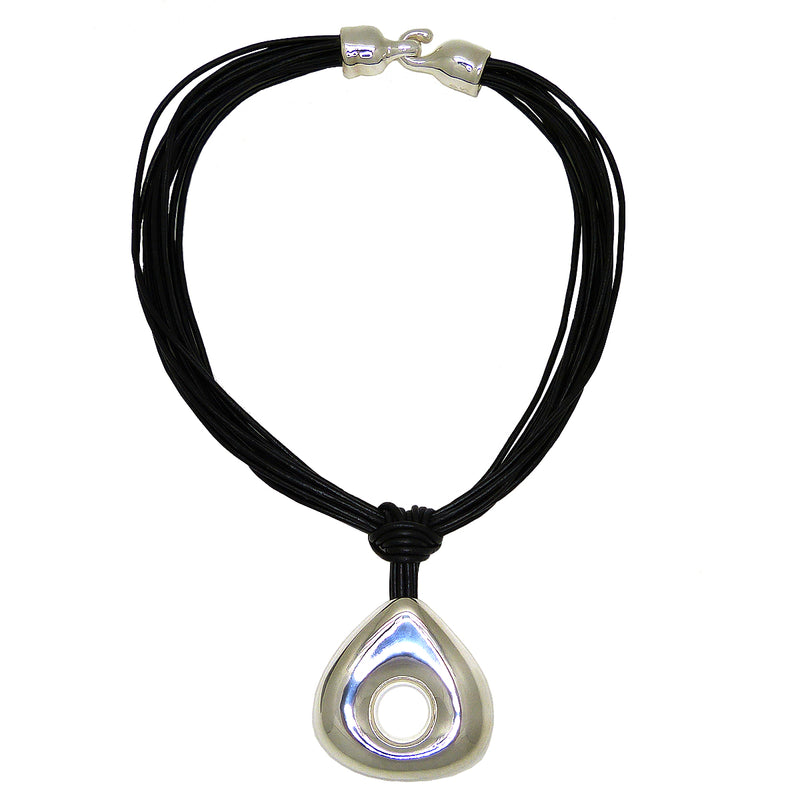 Simon Sebbag Black Leather Necklace Sterling Silver 925 Open Pendant NL147BLK - ILoveThatGift