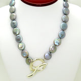 Simon Sebbag Sterling Silver Gray Pearl Coin Toggle Clasp Necklace 18 inches NP44GPC
