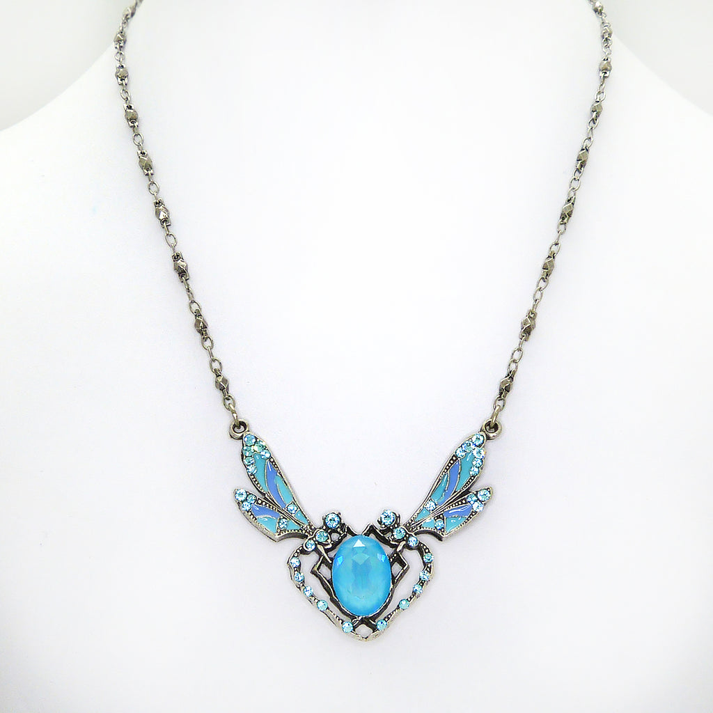 Anne Koplik Dragonfly Necklace Silver Plated Pendant Turquoise Swarovski Crystals NS3033LTU - ILoveThatGift