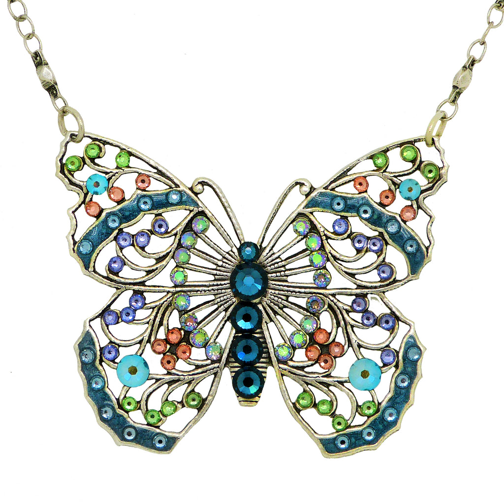 Anne Koplik Large Openwork Blue Butterfly Necklace Swarovski Crystal NS3176DEN - ILoveThatGift