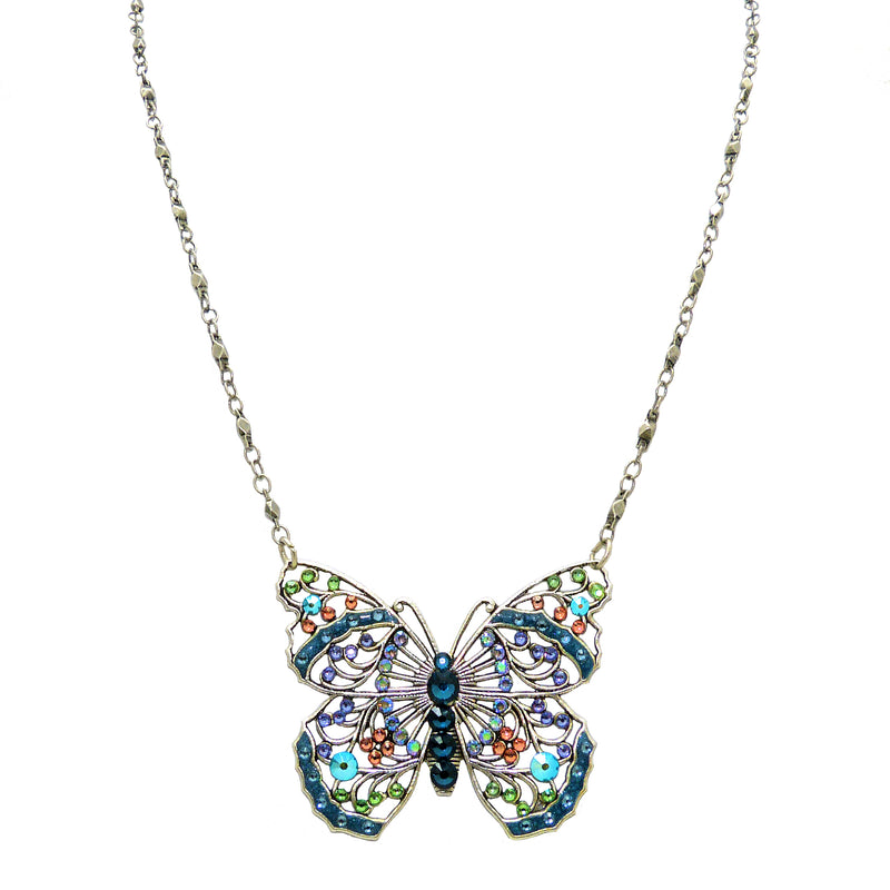 Anne Koplik Large Openwork Blue Butterfly Necklace Swarovski Crystal NS3176DEN - ILoveThatGift