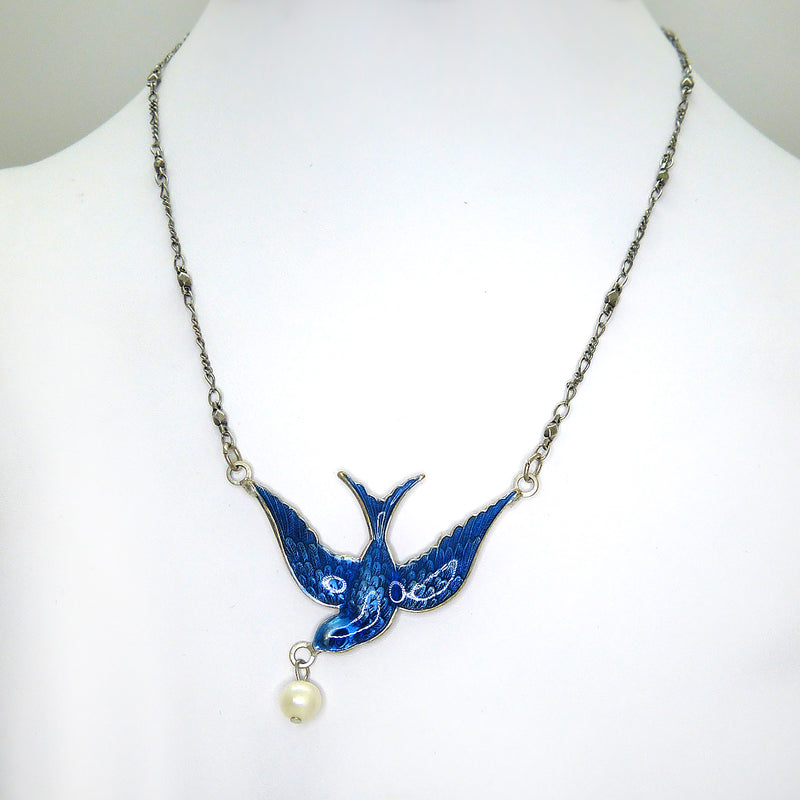 Anne Koplik Bluebird of Happiness Pendant Blye Enamel Pearl NS7567BLU - ILoveThatGift