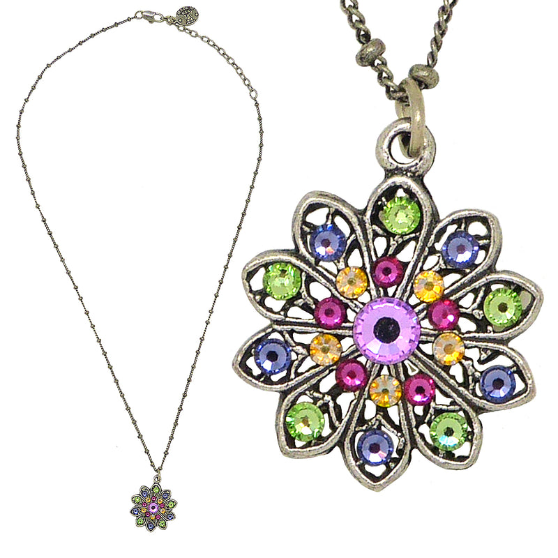 Anne Koplik Flower Pendant Necklace Silver Plated with Swarovski Crystals NSG406MUL - ILoveThatGift
