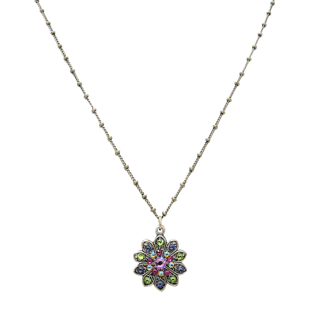 Anne Koplik Flower Pendant Necklace Silver Plated with Swarovski Crystals NSG406MUL - ILoveThatGift