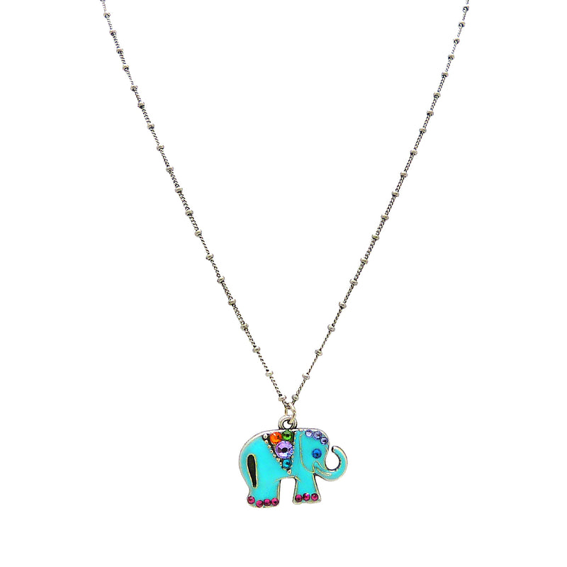 Anne Koplik Elephant Pendant Necklace Silver Plated with Swarovski Crystals NSG405AQU - ILoveThatGift