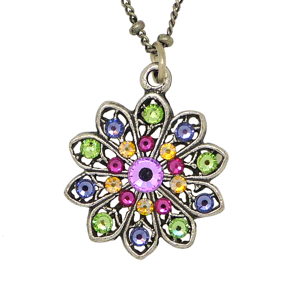 Anne Koplik Flower Pendant Necklace Silver Plated with Swarovski Crystals NSG406MUL - ILoveThatGift