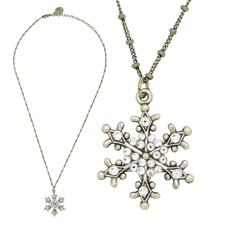 Anne Koplik Snowflake Pendant Necklace Silver Plated with Swarovski Crystals NSG417CRY - ILoveThatGift