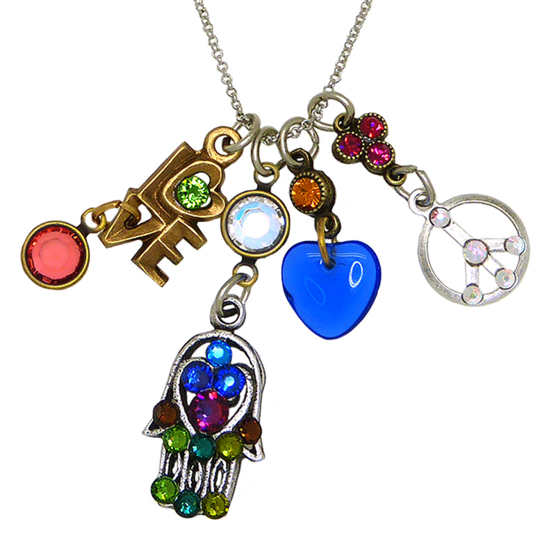 Anne Koplik Peace Love Harmony Hamsa Charm Pendant Necklace Swarovski Crystals NSJ204MUL - ILoveThatGift