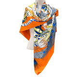 Twill Silk Scarf Women LARGE Feather Shawls Square Bandana Kerchief Foulards 51" Luxury Brand Look Orange