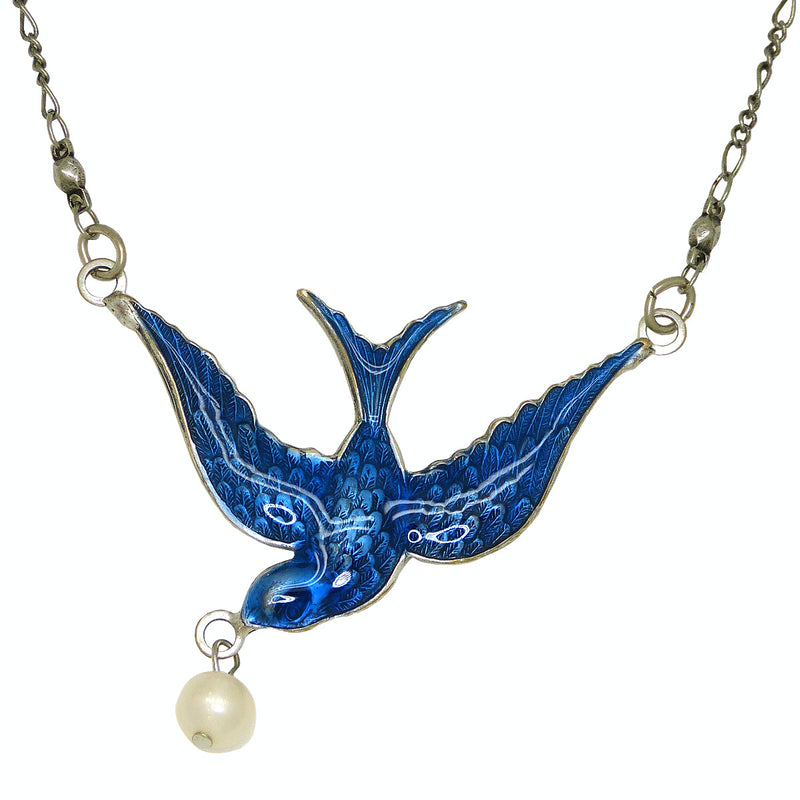 Anne Koplik Bluebird of Happiness Pendant Blye Enamel Pearl NS7567BLU - ILoveThatGift