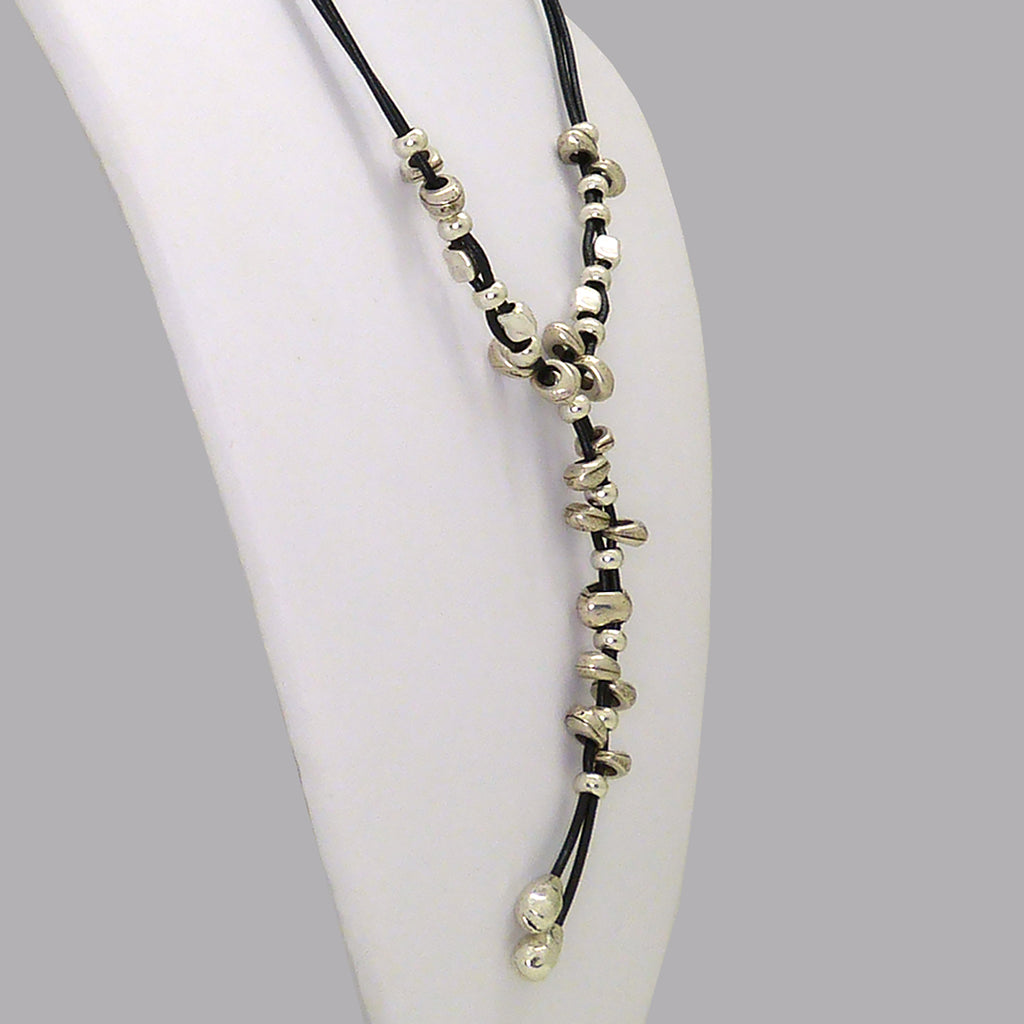 Handmade Black Leather Sterling Silver Bead Necklace Trades Haim Shahar - ILoveThatGift