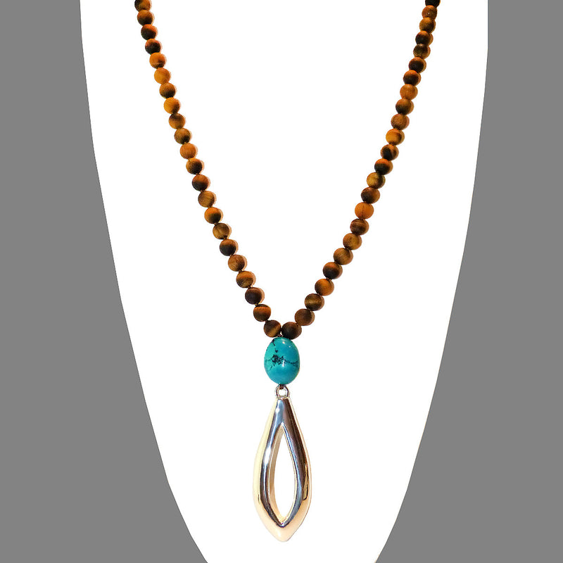 Matte Tigers Eye & Turquoise Long Necklace Sterling Silver Simon Sebbag Necklace Pendant PN415MTE-TQ - ILoveThatGift