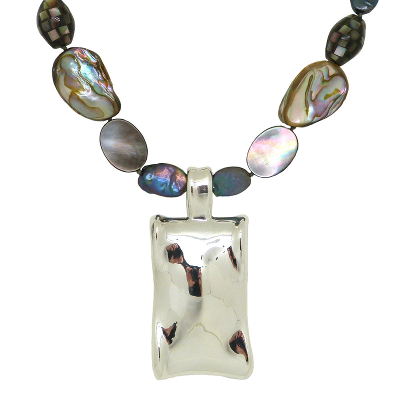 Simon Sebbag Abalone MOP Shell Necklace Sterling Silver 925 Rectangular Pendant - ILoveThatGift