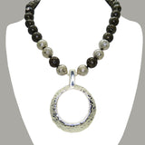 Simon Sebbag Sterling Gunmetal Plated Lava Necklace with Hammered Silver 925 Pendant & Beads SSD PN537MPL - ILoveThatGift