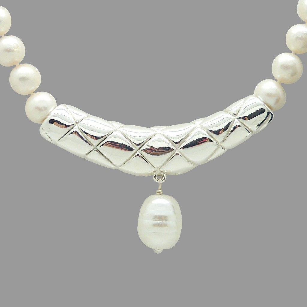 White Pearl with Quilted Sterling Silver Simon Sebbag Bar Hanging Pearl Necklace PN577Pearl - ILoveThatGift