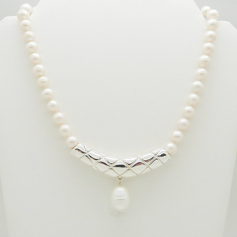 White Pearl with Quilted Sterling Silver Simon Sebbag Bar Hanging Pearl Necklace PN577Pearl - ILoveThatGift