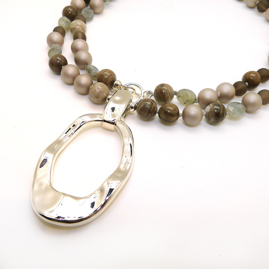 Simon Sebbag Camouflage Taupe Gray Pearl Sterling Silver Necklace Oval Pendant PN590CM36 - ILoveThatGift