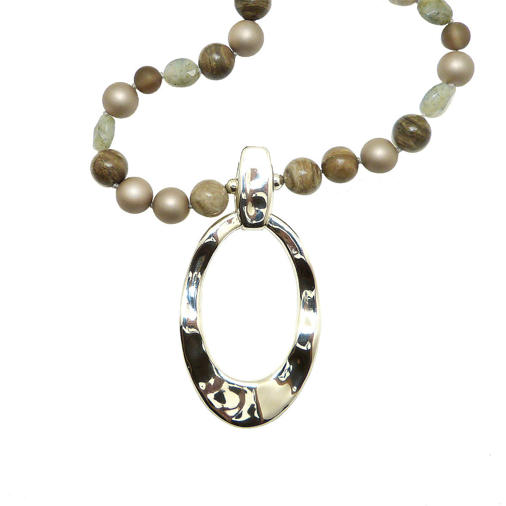 Simon Sebbag Camouflage Taupe Gray Pearl Sterling Silver Necklace Oval Pendant PN590CM36 - ILoveThatGift
