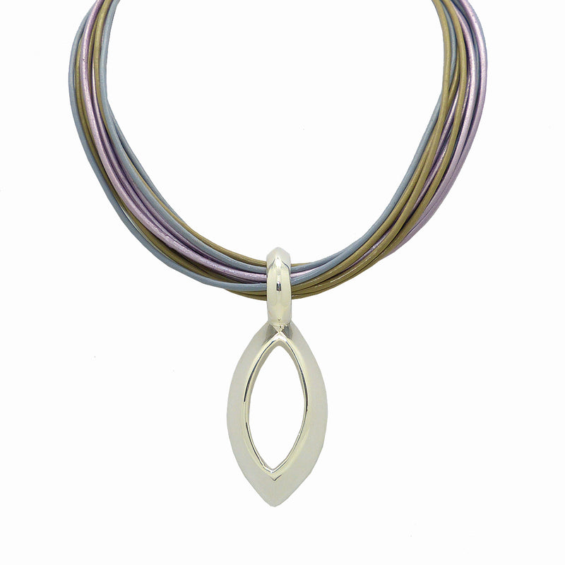 Simon Sebbag Leather Necklace Lilac Sand Gray Open Sterling Silver Pendant - ILoveThatGift