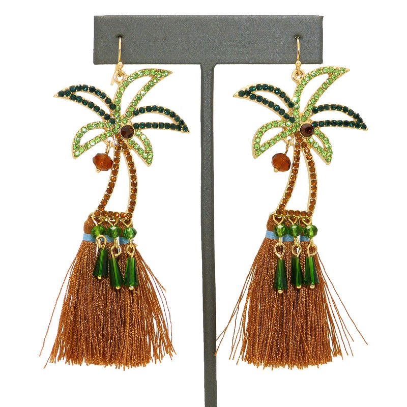 NahMu Rhinestone Coconut Palm Tree Tassel Dangle  Earrings 621 NWT - ILoveThatGift