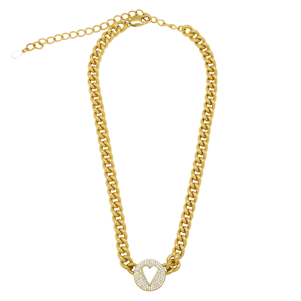 CZ Pave Heart 18K Gold Link Chain Necklace 14" to 18"  by Sahira - ILoveThatGift