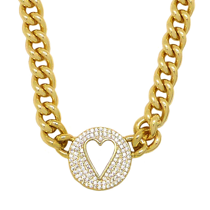 CZ Pave Heart 18K Gold Link Chain Necklace 14" to 18"  by Sahira - ILoveThatGift
