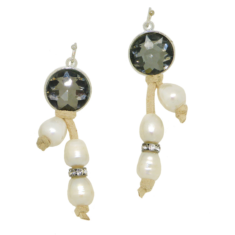 Gigi & Sugar Pearl Drop Earrings with Smoke Crystal Handmade - ILoveThatGift