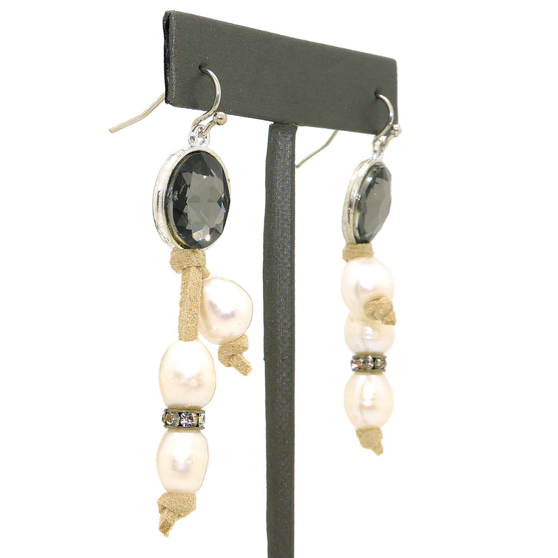 Gigi & Sugar Pearl Drop Earrings with Smoke Crystal Handmade - ILoveThatGift