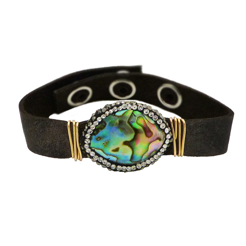 Gigi & Sugar Brown Leather Multicolor Pearl Gold Wire Snap Bracelet Handmade - ILoveThatGift