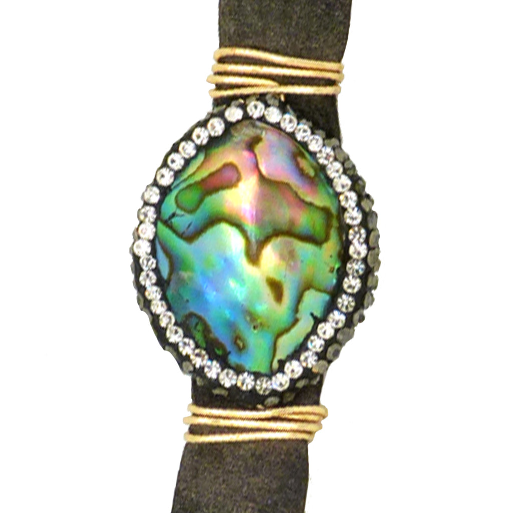 Gigi & Sugar Brown Leather Multicolor Pearl Gold Wire Snap Bracelet Handmade - ILoveThatGift