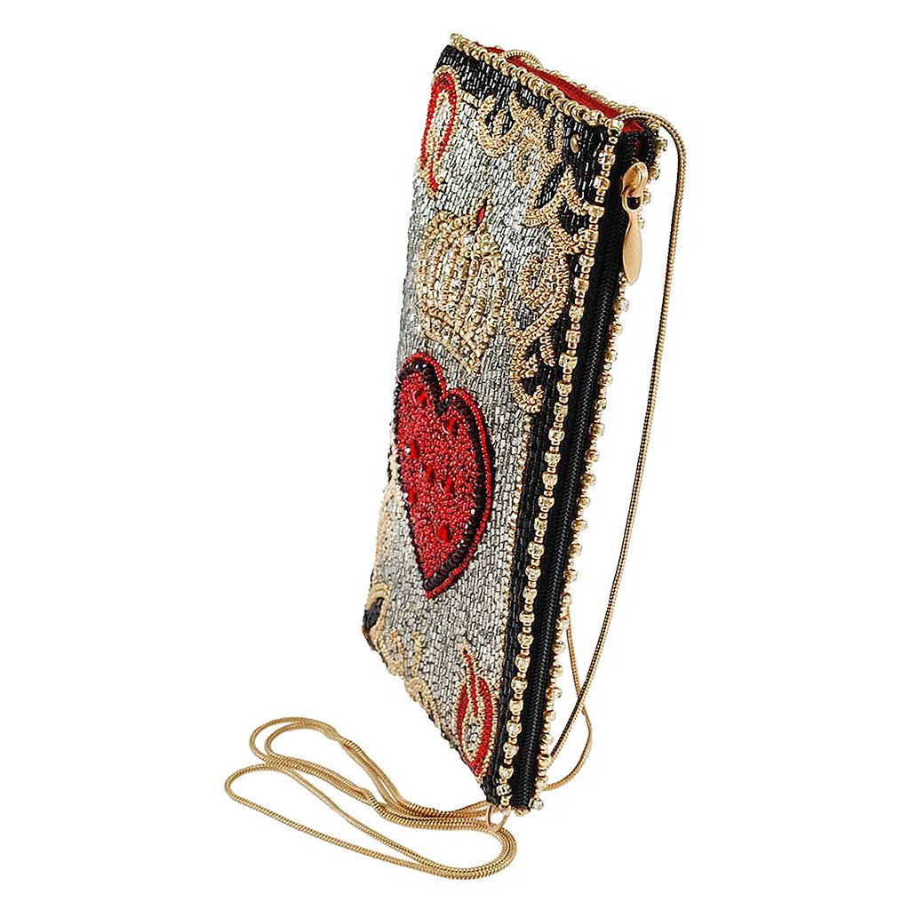 Mary Frances Queen of Hearts Beaded Playing Card Cross Body Phone Bag
