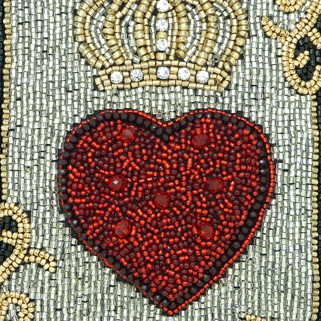 Mary Frances Queen of Hearts Beaded Playing Card Cross Body Phone Bag