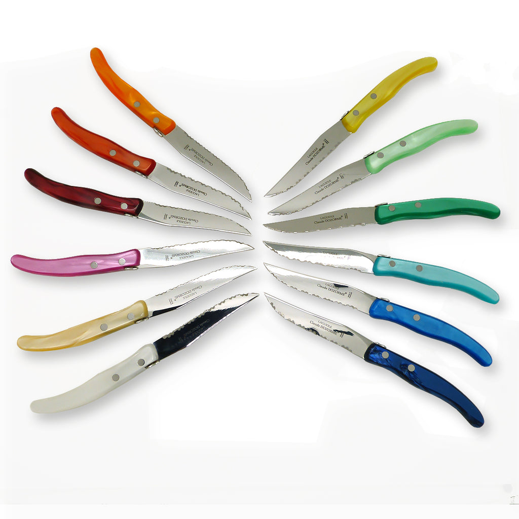 NEW Claude Dozorme Laguiole Steak Knife Gift Set of 12 Rainbow Colors