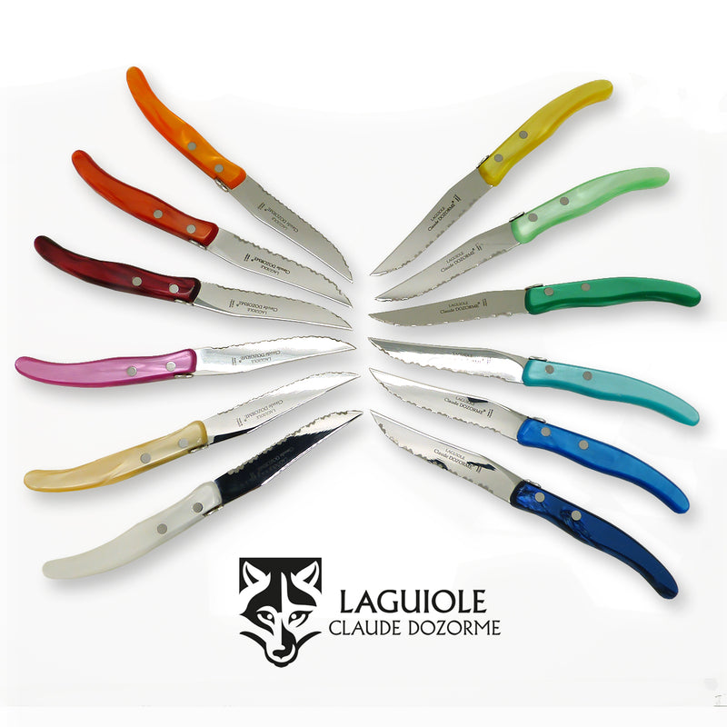 NEW Claude Dozorme Laguiole Steak Knife Gift Set of 12 Rainbow Colors