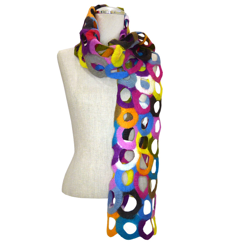 Handmade Felted Merino Wool Scarf Wrap Pomegranate Multicolor Rings  83" x 13" - ILoveThatGift