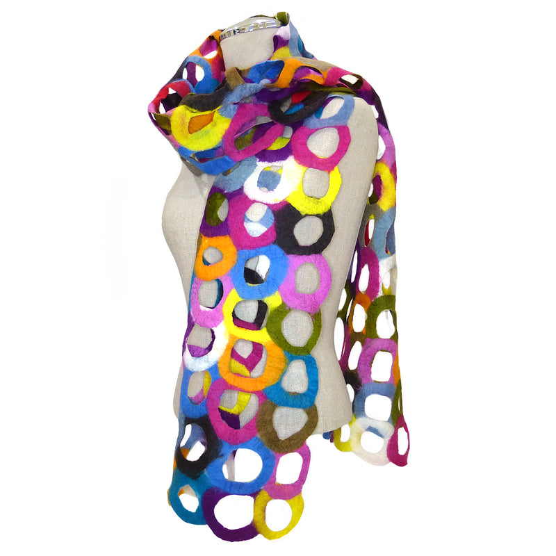 Handmade Felted Merino Wool Scarf Wrap Pomegranate Multicolor Rings  83" x 13" - ILoveThatGift
