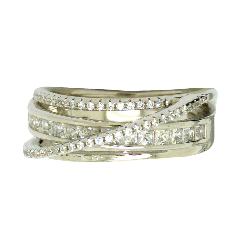 925 Sterling Silver Italian Pave Smooth Finish Double Crossover Ring Size 8.75 - ILoveThatGift