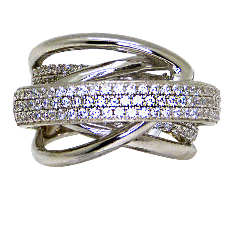 925 Sterling Silver Italian Pave Smooth Finish Crossover Ring Size 7.5 - ILoveThatGift