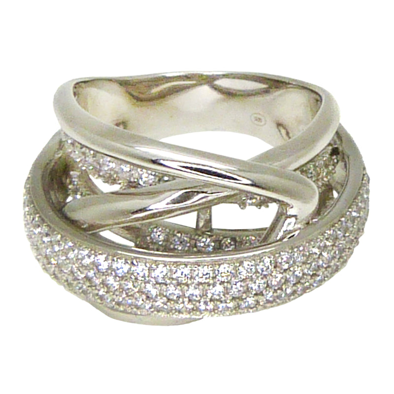 925 Sterling Silver Italian Pave Smooth Finish Crossover Ring Size 7.5 - ILoveThatGift