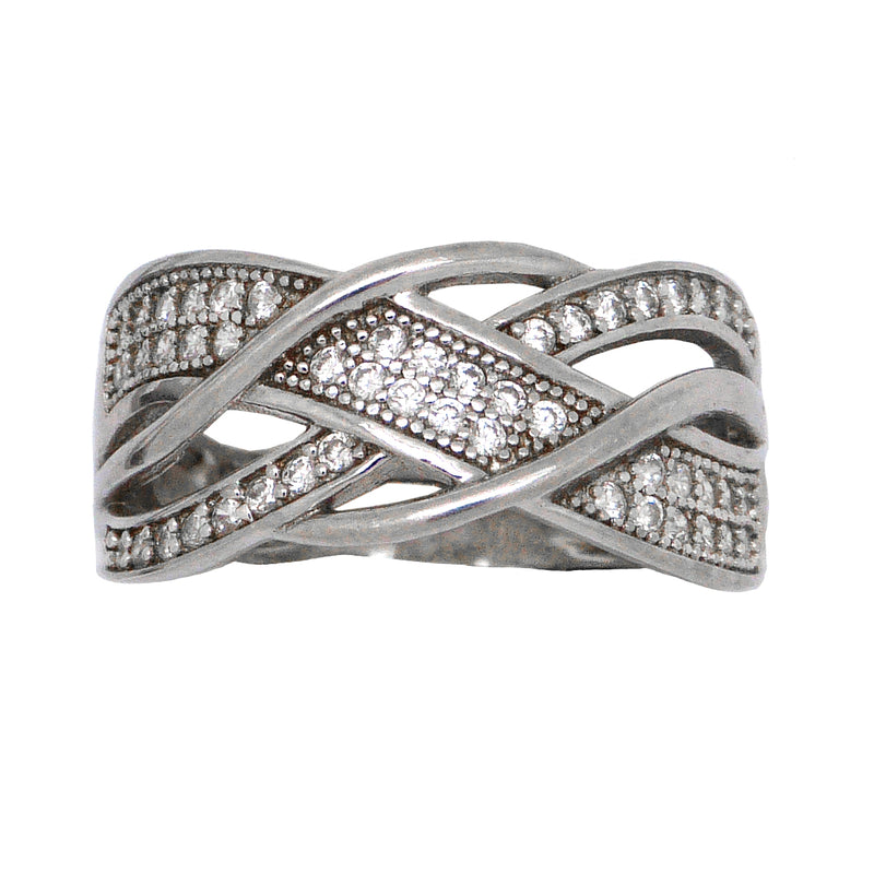 925 Sterling Silver Italian Pave Smooth Finish Double Crossover Ring Size 7.5 - ILoveThatGift