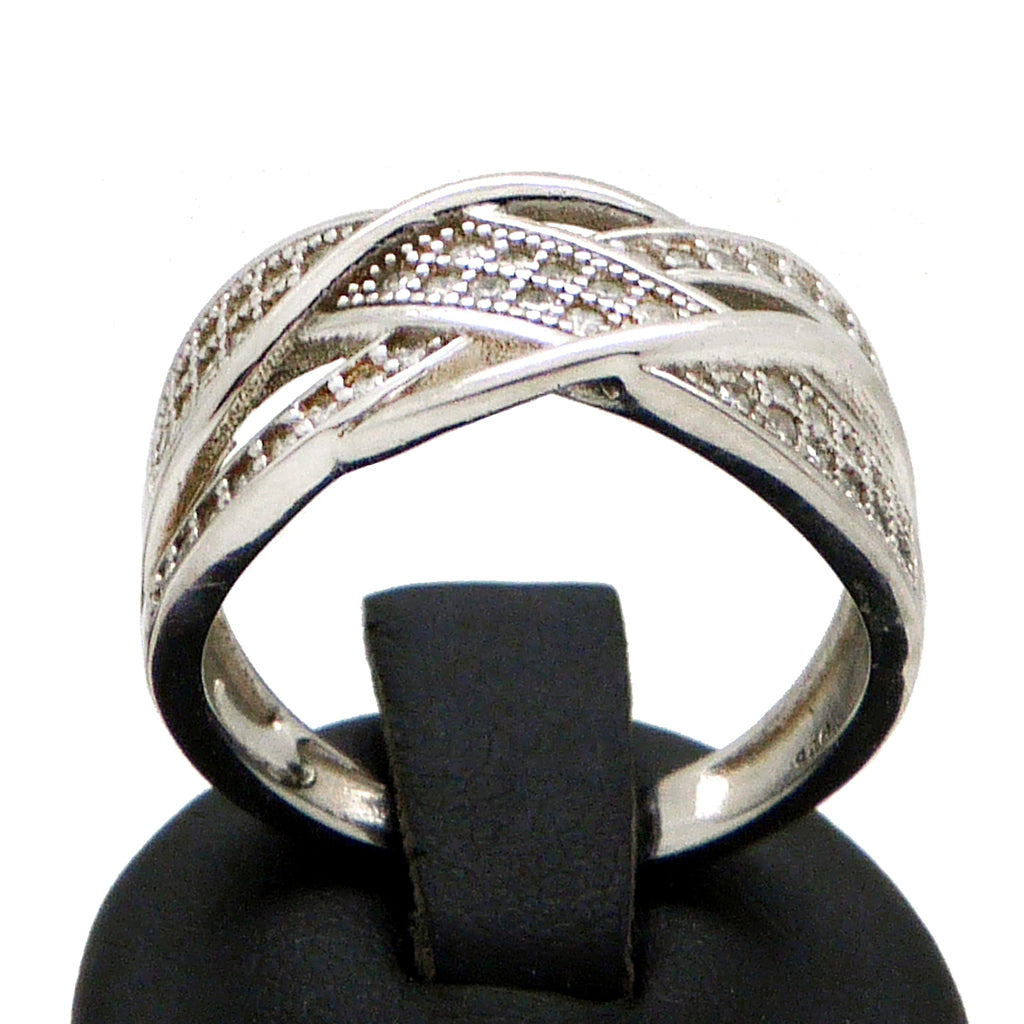 925 Sterling Silver Italian Pave Smooth Finish Double Crossover Ring Size 7.5 - ILoveThatGift