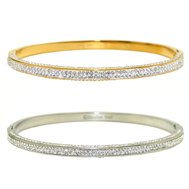 High Polished Silver or Gold 1/2 Paved Crystal Hinged Bracelet Designer Inspired - ILoveThatGift