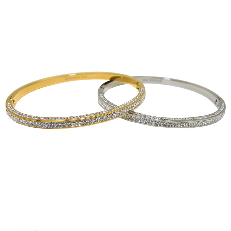 High Polished Silver or Gold 1/2 Paved Crystal Hinged Bracelet Designer Inspired - ILoveThatGift