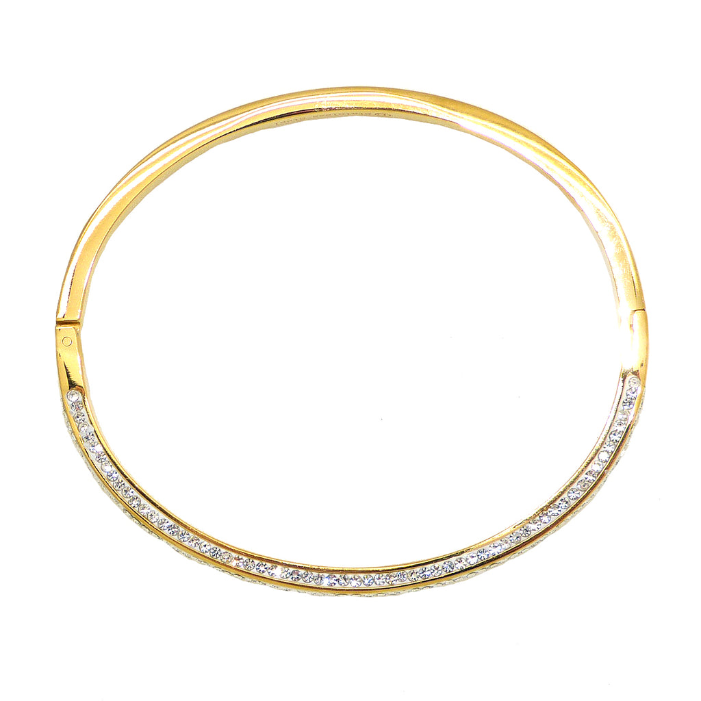 High Polished Silver or Gold 1/2 Paved Crystal Hinged Bracelet Designer Inspired - ILoveThatGift