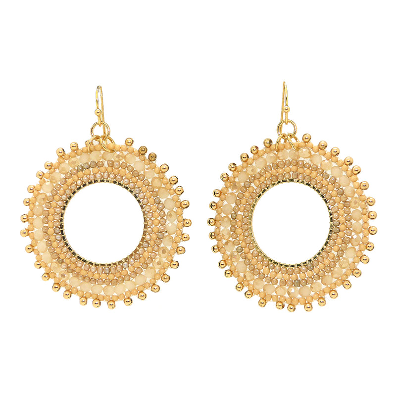 NahMu Beaded Crystal Round Circle Earrings Natural Tan 758 NWT - ILoveThatGift