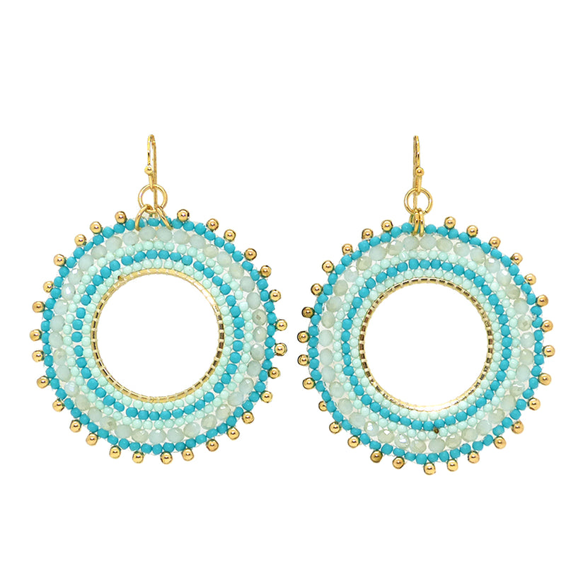 NahMu Beaded Crystal Round Circle Earrings Turquoise Blue 758 NWT - ILoveThatGift