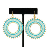 NahMu Beaded Crystal Round Circle Earrings Turquoise Blue 758 NWT - ILoveThatGift